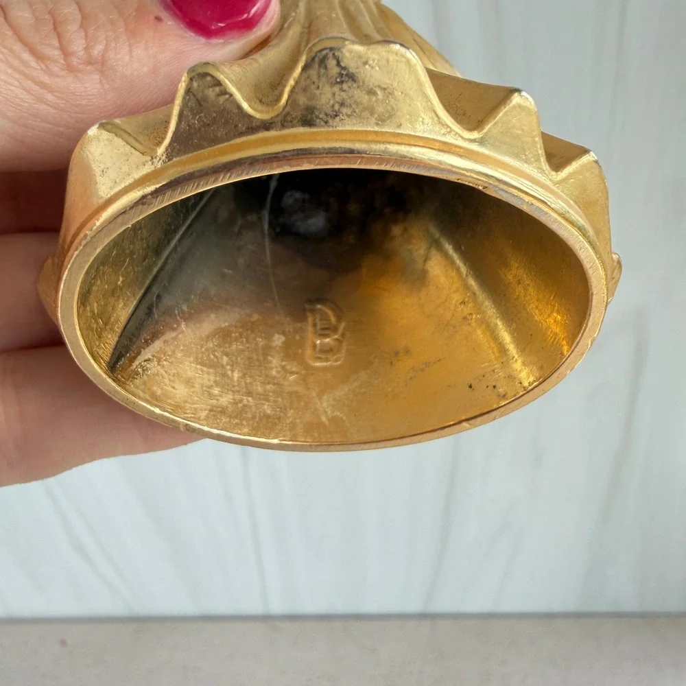 Vintage Gold Tone Metal Angel Choir Boy Double Candle Holder Chime Taper B Mark